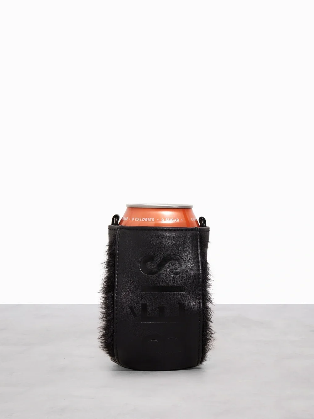 BÉIS “The Koozie Sling” Black Faux-Fur Can Cooler Pouch